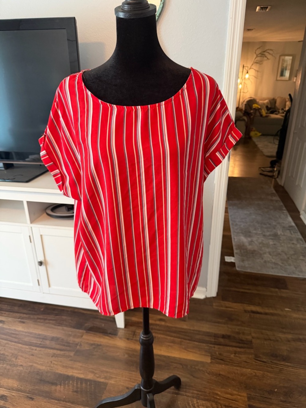 W5 Red Vertical Stripe Scoop Neck Blouse
